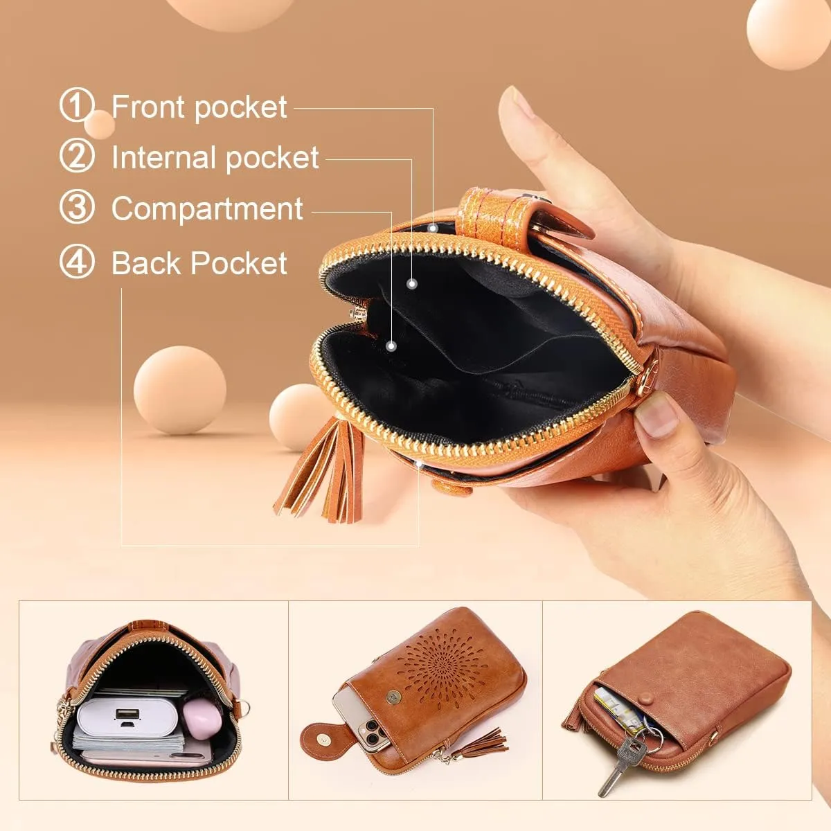 APHISON Small Crossbody Bags for Women, Lightweight Vegan Leather Cell Phone Purse, Cute Purses with Tassels