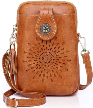 APHISON Small Crossbody Bags for Women, Lightweight Vegan Leather Cell Phone Purse, Cute Purses with Tassels