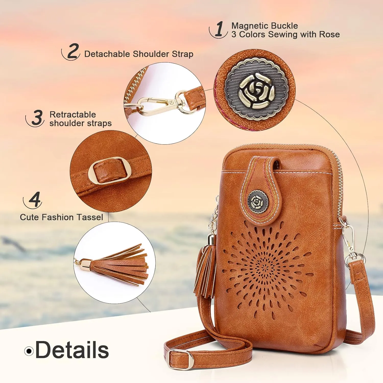 APHISON Small Crossbody Bags for Women, Lightweight Vegan Leather Cell Phone Purse, Cute Purses with Tassels
