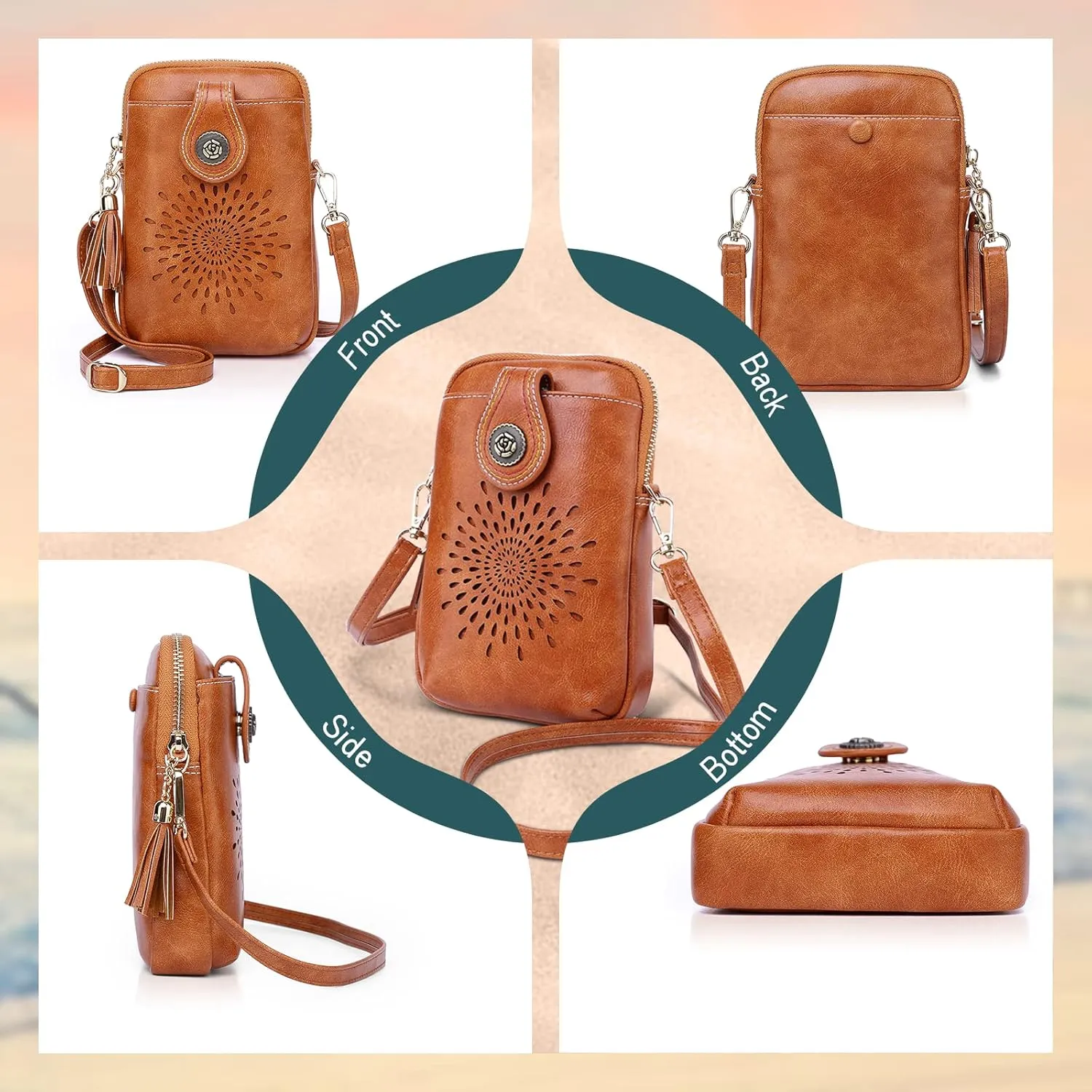 APHISON Small Crossbody Bags for Women, Lightweight Vegan Leather Cell Phone Purse, Cute Purses with Tassels