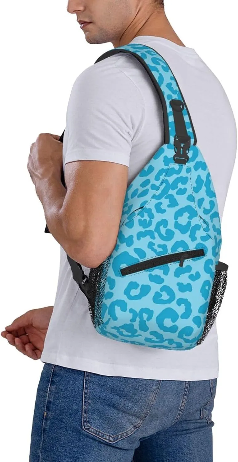 Aqua Cheetah Blue Aesthetic Crossbody Bag Cross Chest Bag Adjustable Sling Backpack Sports Gym Shoulder Bags Travel Cycling Daypack Diagonally Casual Rucksack