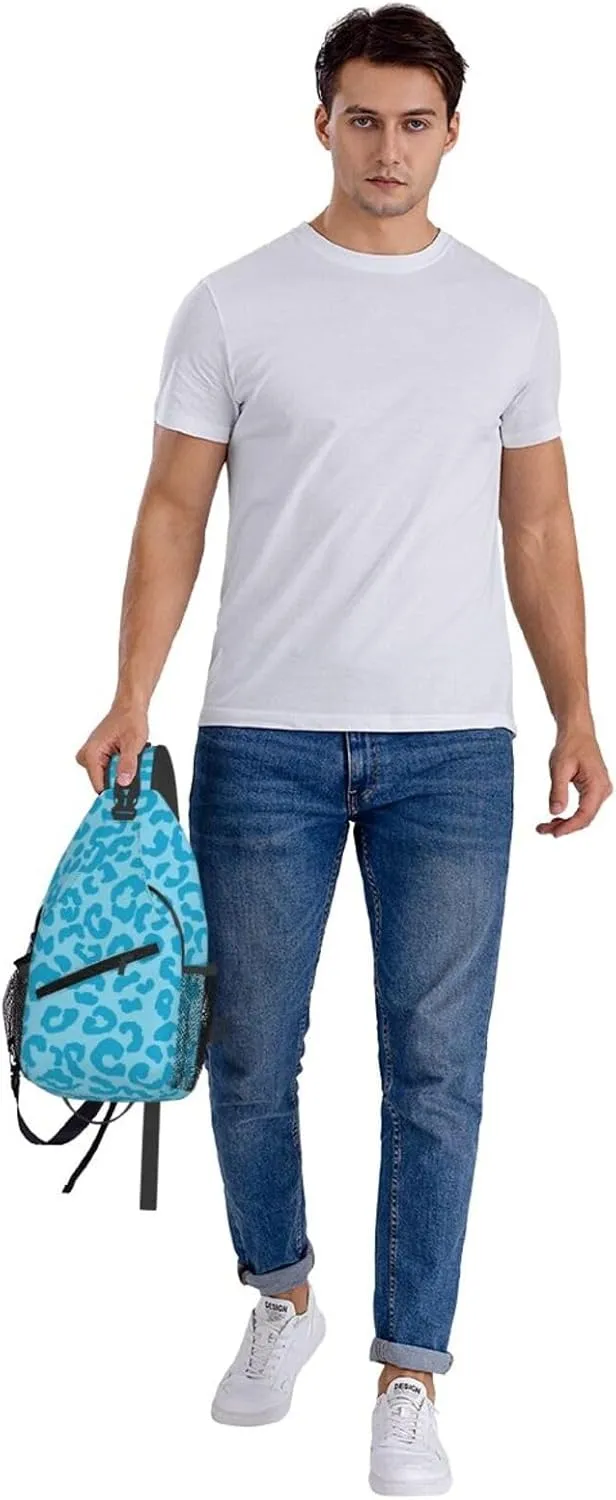 Aqua Cheetah Blue Aesthetic Crossbody Bag Cross Chest Bag Adjustable Sling Backpack Sports Gym Shoulder Bags Travel Cycling Daypack Diagonally Casual Rucksack