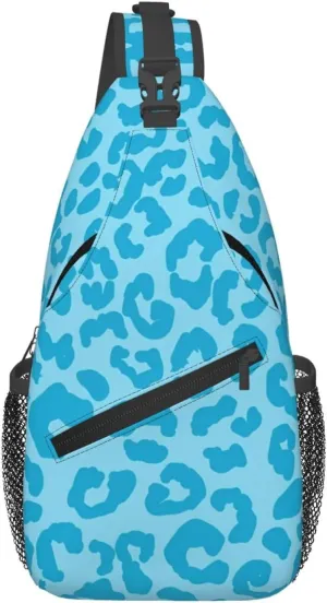 Aqua Cheetah Blue Aesthetic Crossbody Bag Cross Chest Bag Adjustable Sling Backpack Sports Gym Shoulder Bags Travel Cycling Daypack Diagonally Casual Rucksack