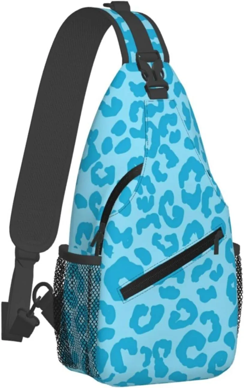 Aqua Cheetah Blue Aesthetic Crossbody Bag Cross Chest Bag Adjustable Sling Backpack Sports Gym Shoulder Bags Travel Cycling Daypack Diagonally Casual Rucksack