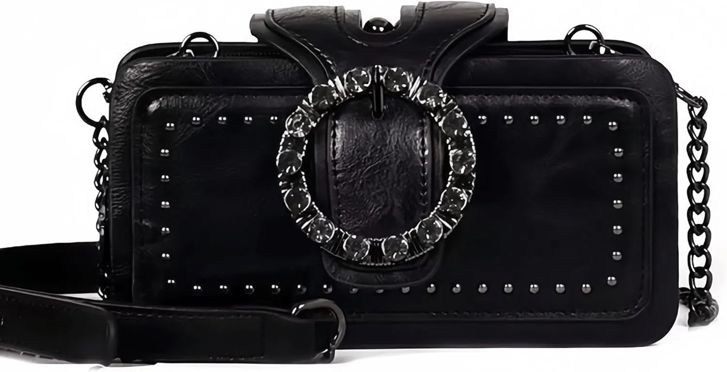 ARREBOL Small Vegan Leather Crossbody Bag for Women, Gothic Punk Style Studded Purse with Chain Strap