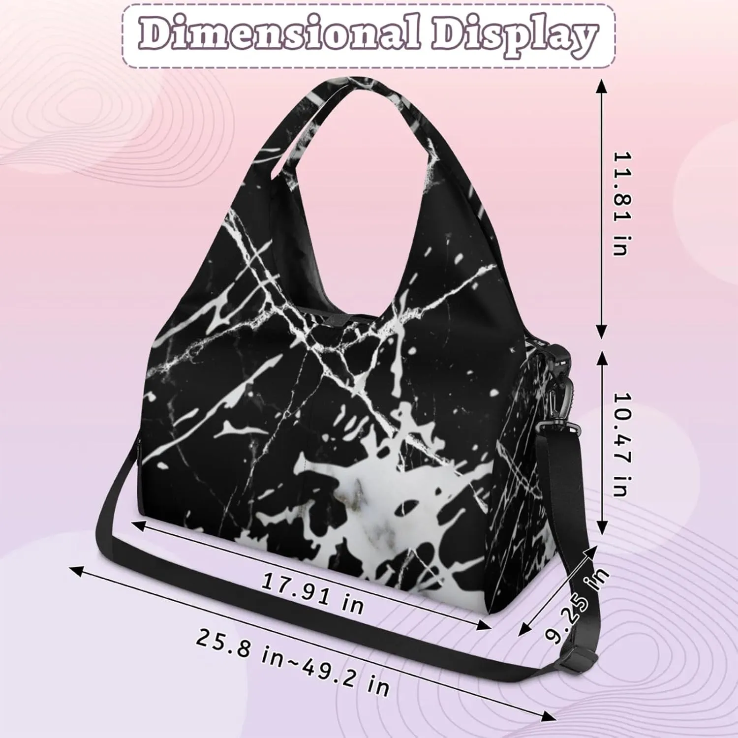 Artificial Marble Gym Bag Yoga Mat Tote for Women with Shoes Compartment Lightweight Duffle Travel Carrier Wet Dry Storage Pockets Adjustable Pilates Mats Shoulder Bags for Sport Swim