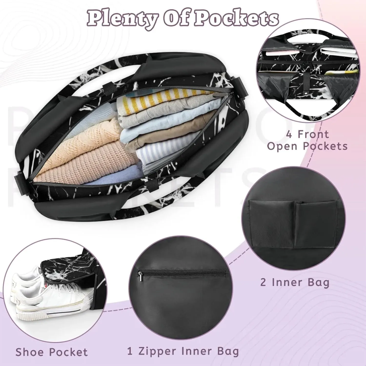 Artificial Marble Gym Bag Yoga Mat Tote for Women with Shoes Compartment Lightweight Duffle Travel Carrier Wet Dry Storage Pockets Adjustable Pilates Mats Shoulder Bags for Sport Swim