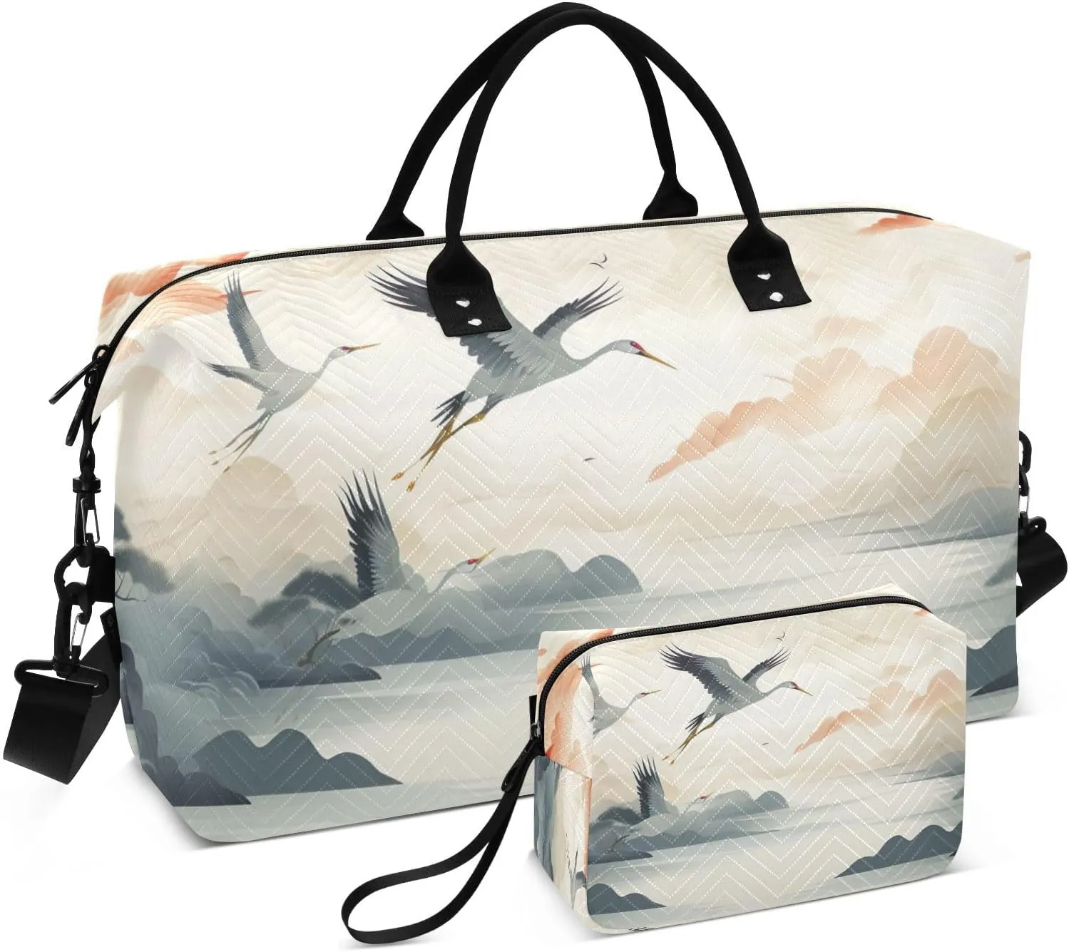 Asian Crane Sports Gym Bag for Women Men Travel Duffel Bag Weekend Overnight Carry on Bag with Toiletry Bag Air Travel Bag for Plane Hospital Workout Swimming Yoga