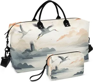 Asian Crane Sports Gym Bag for Women Men Travel Duffel Bag Weekend Overnight Carry on Bag with Toiletry Bag Air Travel Bag for Plane Hospital Workout Swimming Yoga
