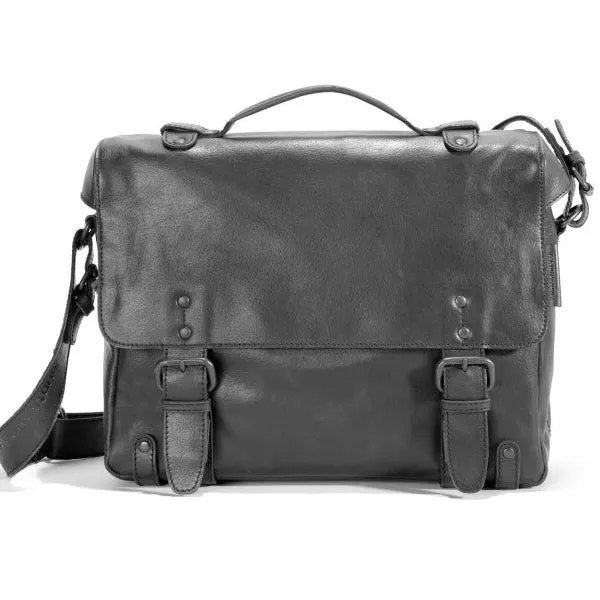 AUNTS & UNCLES BRAIN BLACK LEATHER MEDIUM BUSINESS CASE / MESSENGER BAG/ SHOULDER BAG