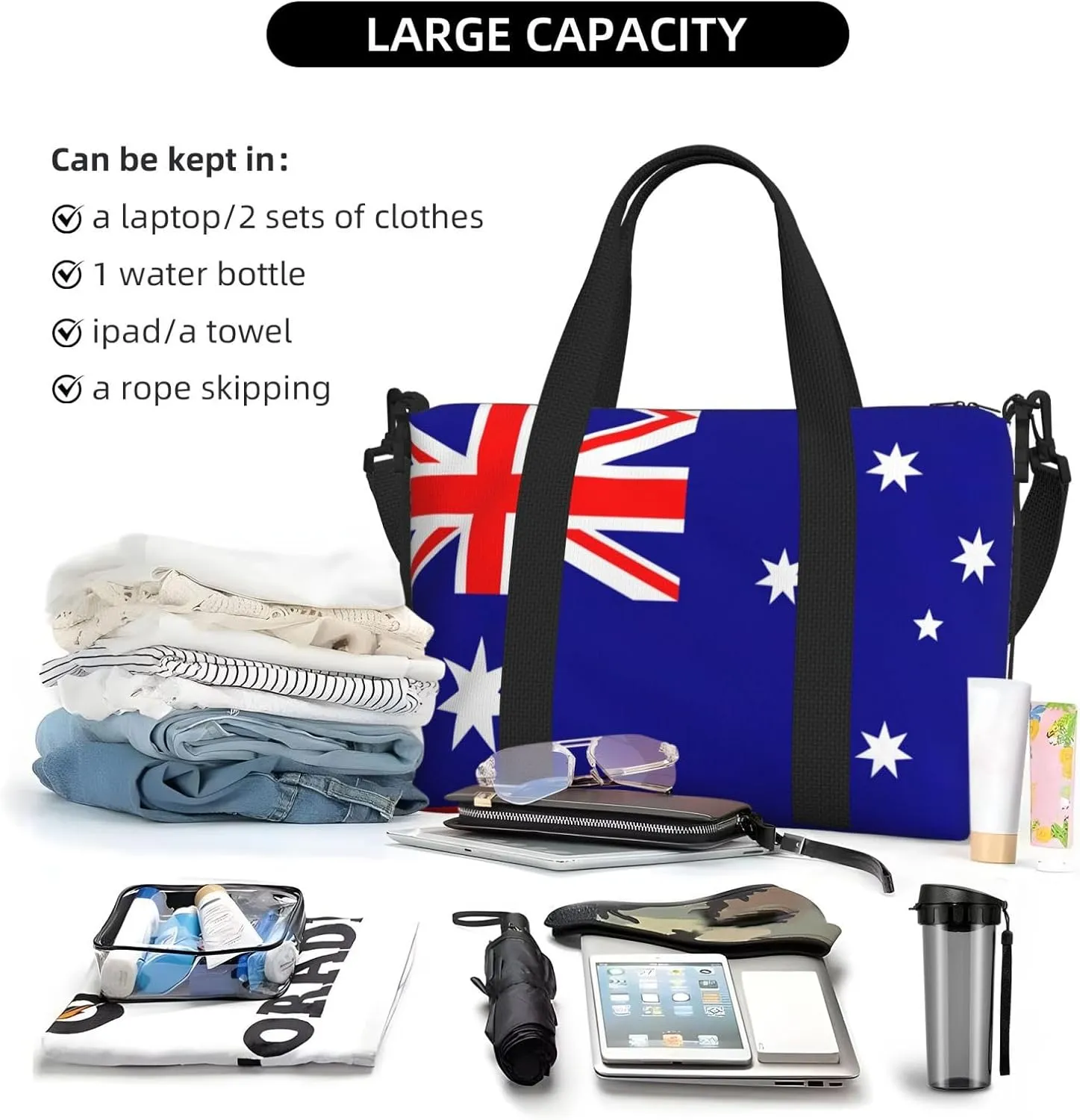 Australian Flag Small Duffel Bag Foldable Travel Bag Weekender Bag Overnight Gym Hospital Bags For Women&Men