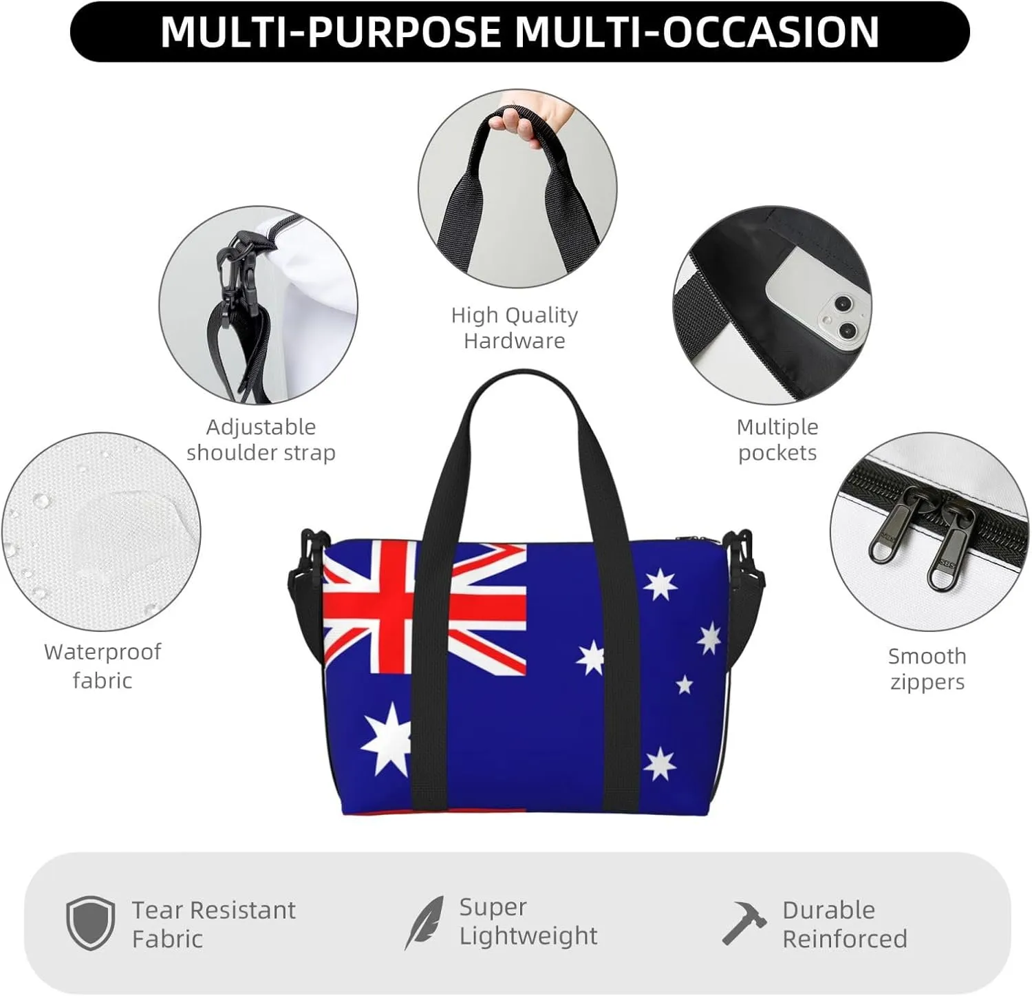 Australian Flag Small Duffel Bag Foldable Travel Bag Weekender Bag Overnight Gym Hospital Bags For Women&Men