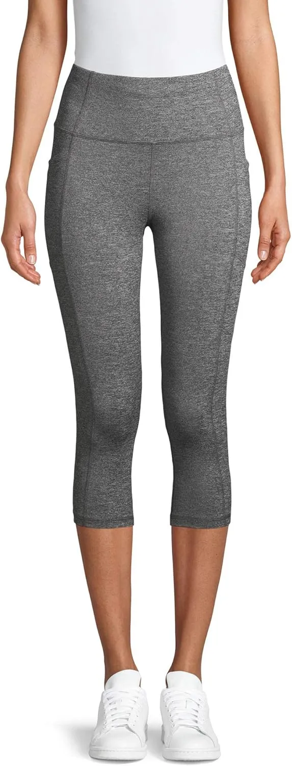 Avia Women's High Waist Performance Capri Tight Pants (Charcoal Heather Grey)