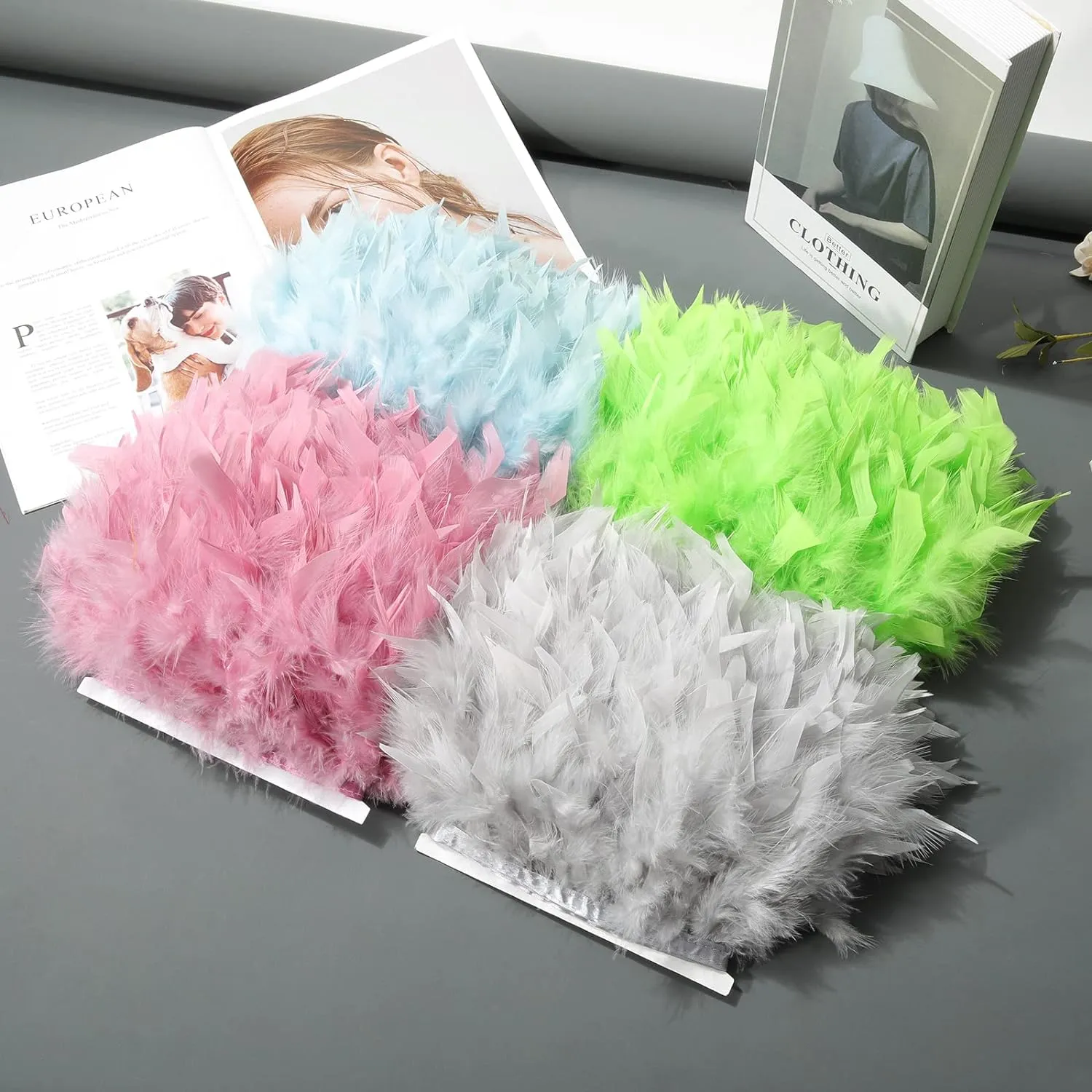 AWAYTR 5 Yards Turkey Feather Trim - 4~6in Width Natural Fluffy Feather Trim Fringe for DIY Dress Crafts Costumes Decoration (White)