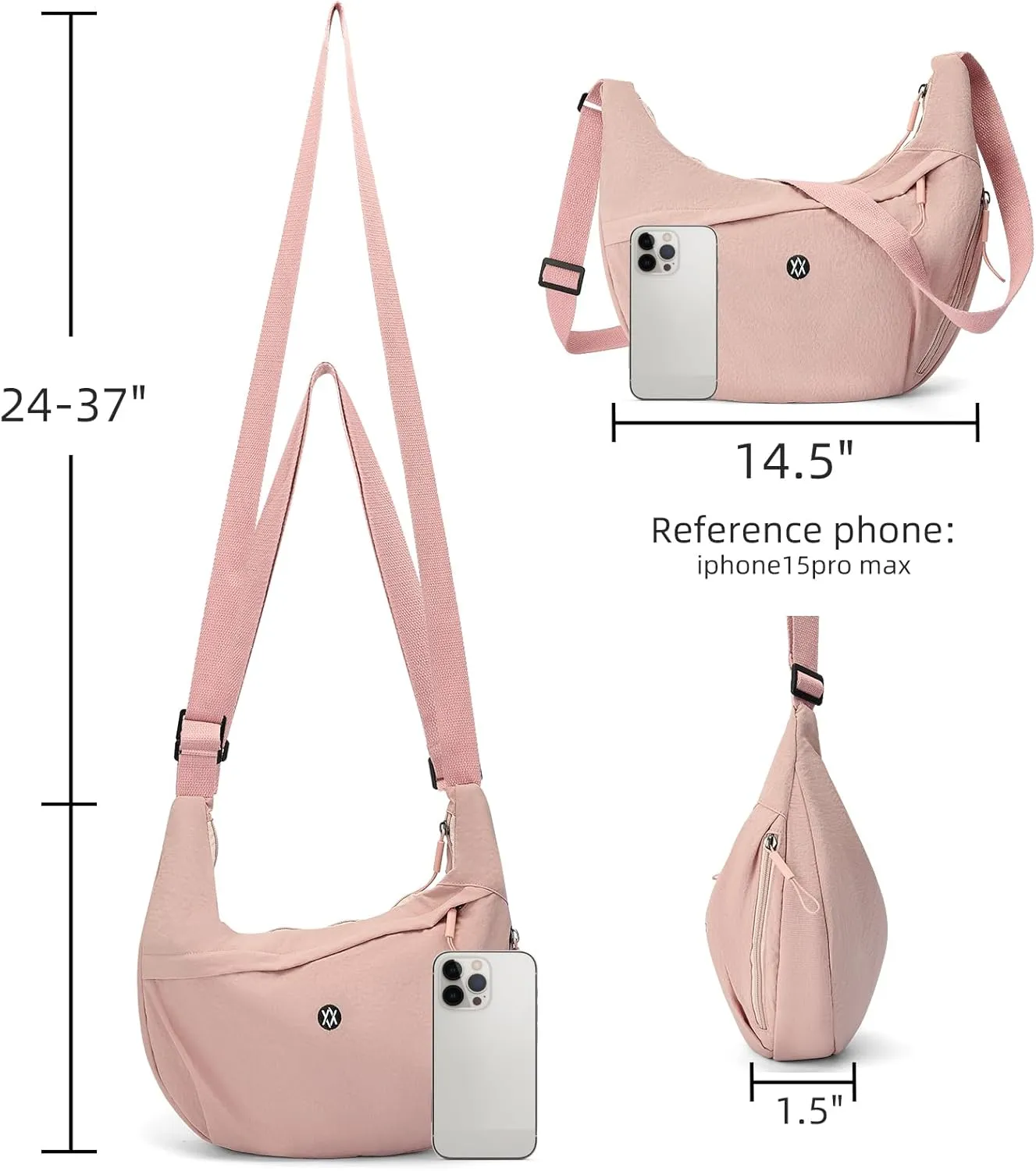 Axcone Nylon Crescent Crossbody Bag for Women Lightweight Hobo Bag Adjustable Strap Casual Sling Bag