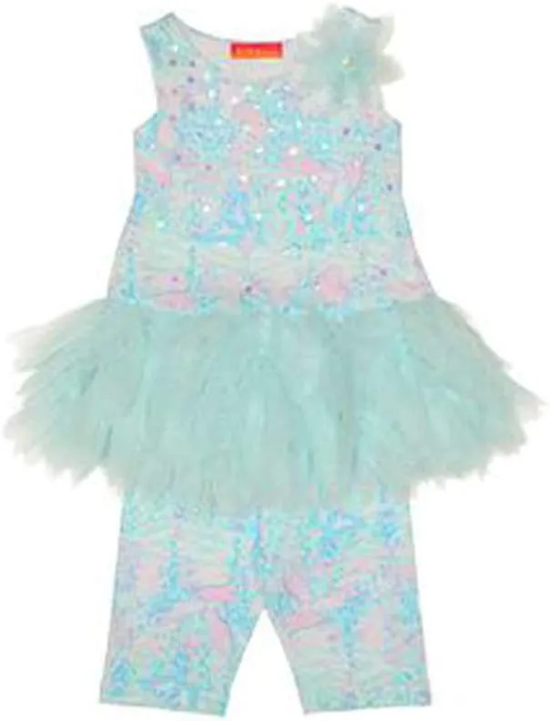 Baby Girl's Blue Butterfly Hummingbird Print Tulle Top and Pant Set