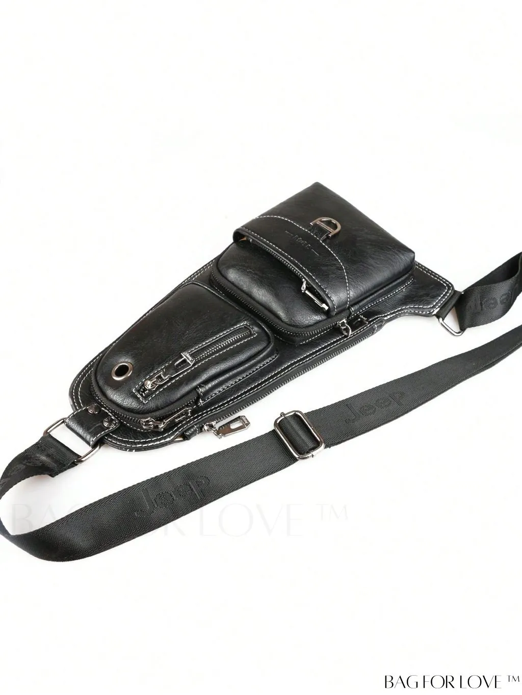 BagForLove - Black Metal Decor Mini Sling Bag: Adjustable Strap for Casual Style