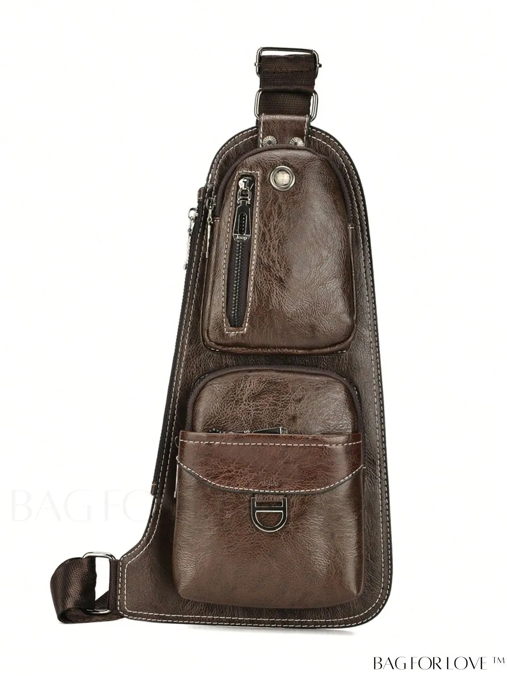BagForLove - Black Metal Decor Mini Sling Bag: Adjustable Strap for Casual Style