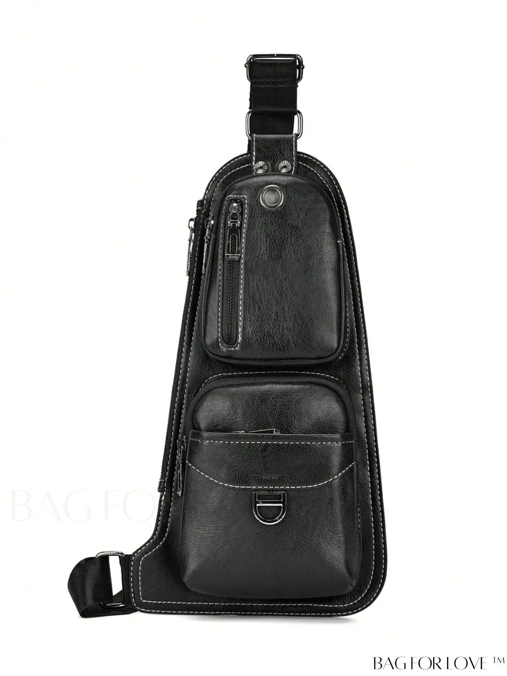 BagForLove - Black Metal Decor Mini Sling Bag: Adjustable Strap for Casual Style