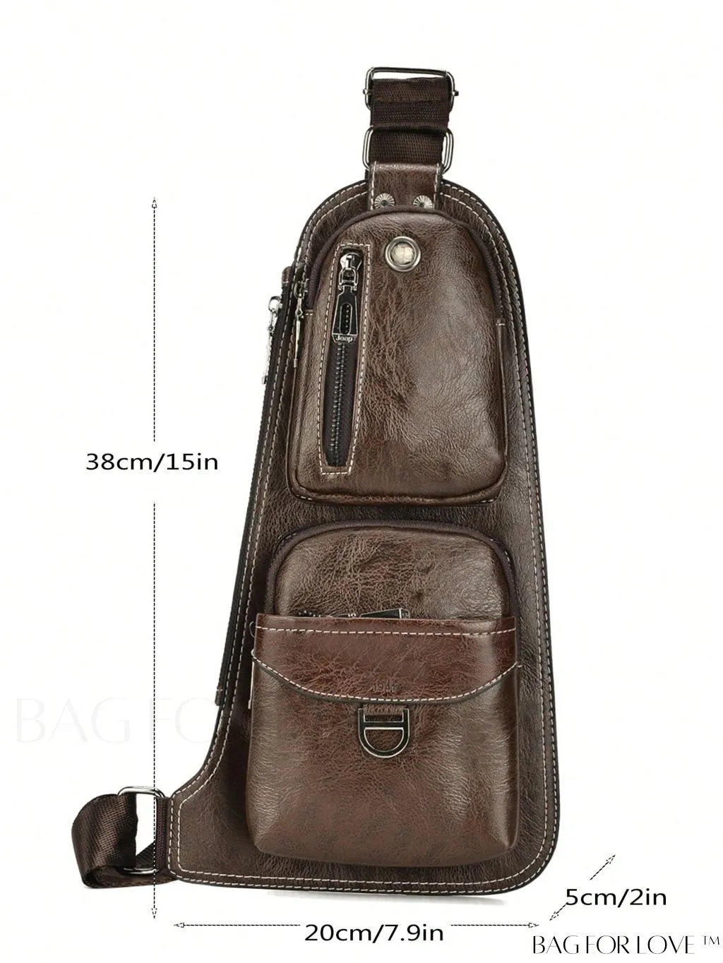 BagForLove - Black Metal Decor Mini Sling Bag: Adjustable Strap for Casual Style
