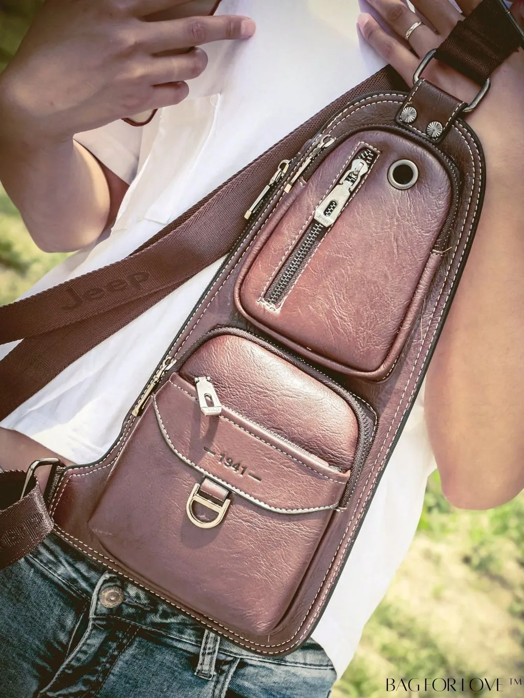 BagForLove - Black Metal Decor Mini Sling Bag: Adjustable Strap for Casual Style
