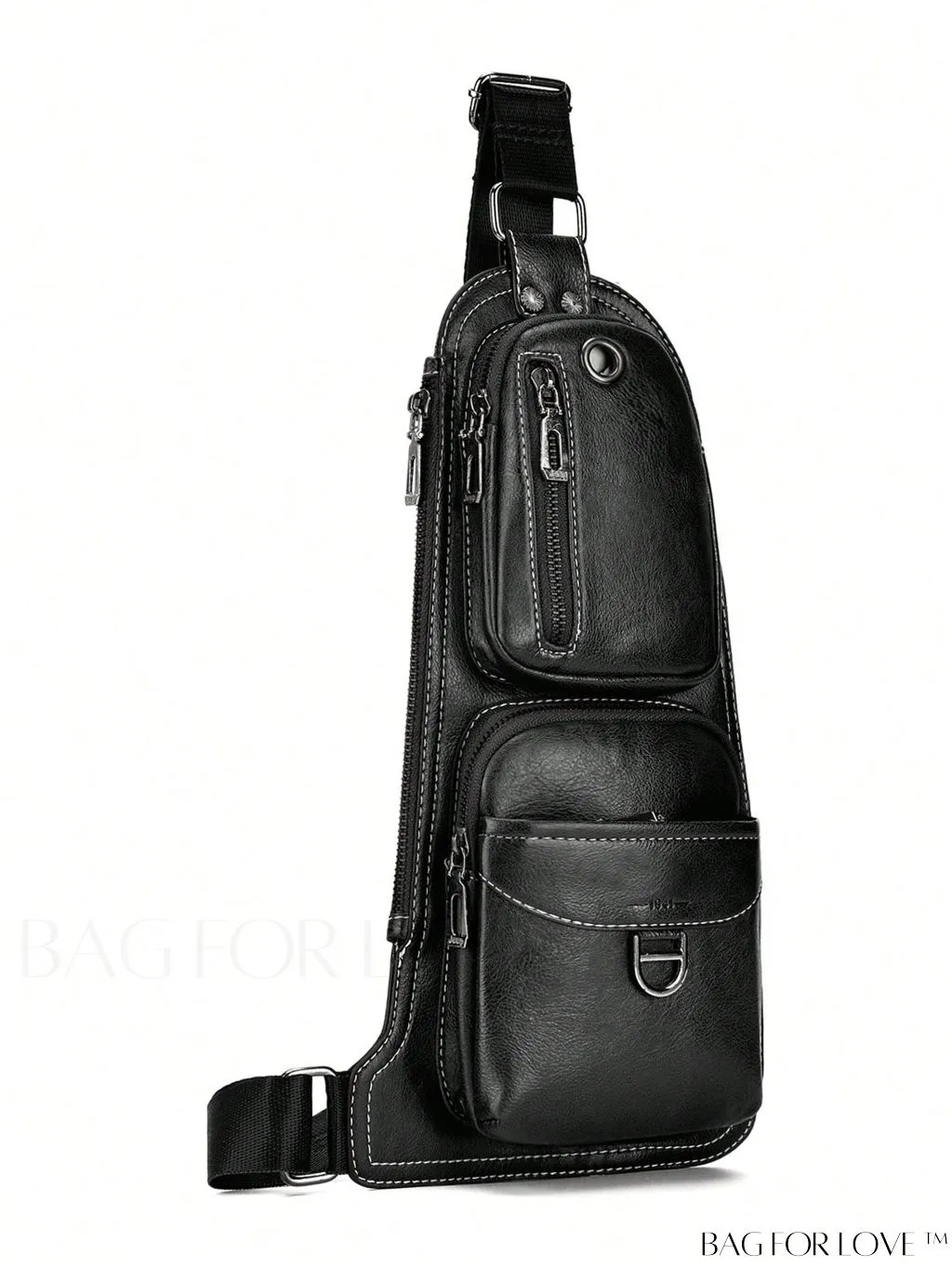 BagForLove - Black Metal Decor Mini Sling Bag: Adjustable Strap for Casual Style