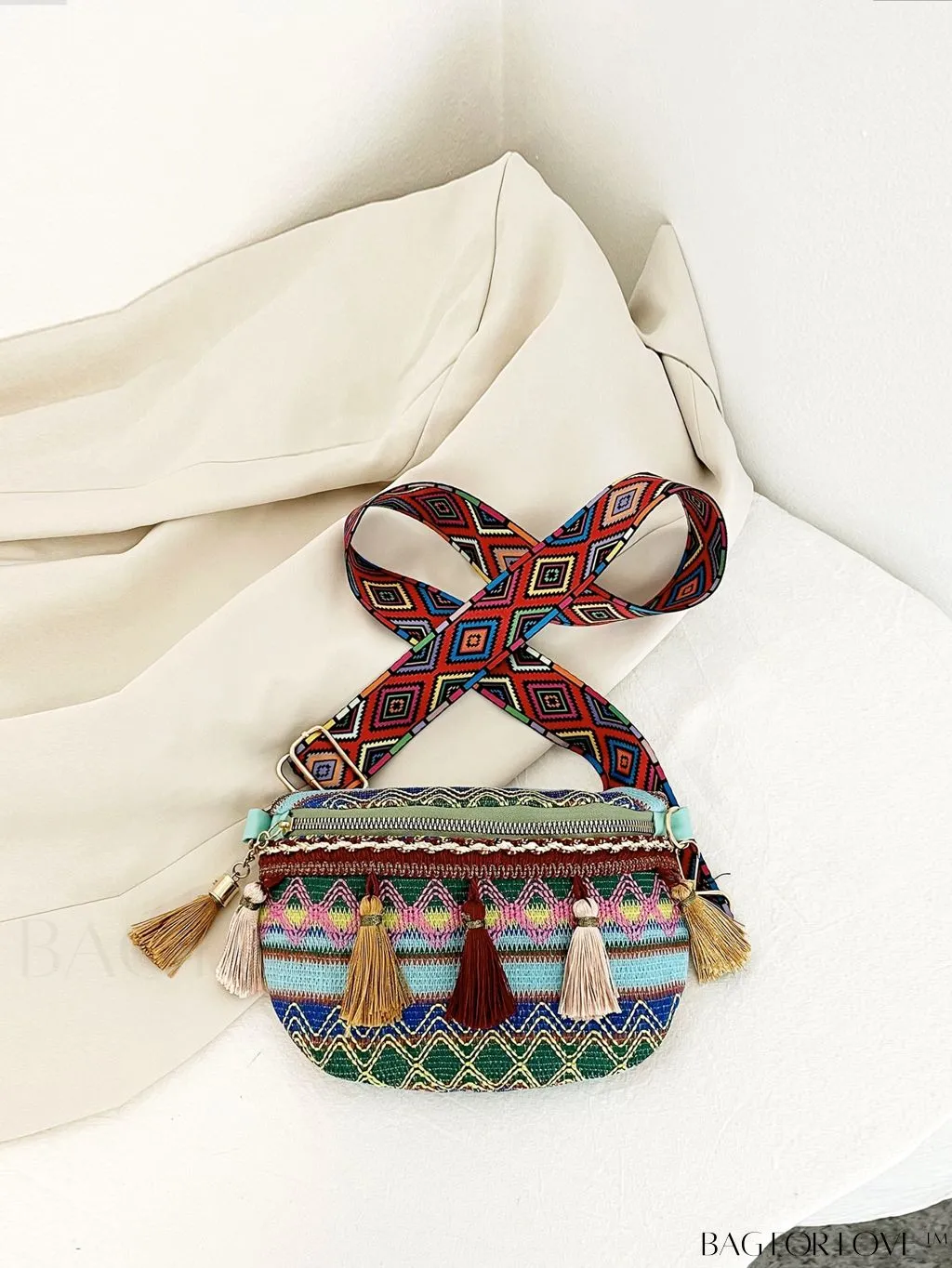 BagForLove - Nylon Fanny Pack with Colorblock Tassel Accents