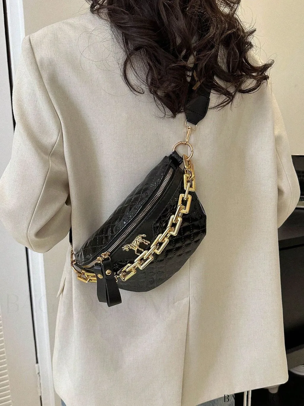 BagForLove - Quilted Mini Fanny Pack with Chain and Metal Accents
