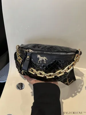 BagForLove - Quilted Mini Fanny Pack with Chain and Metal Accents