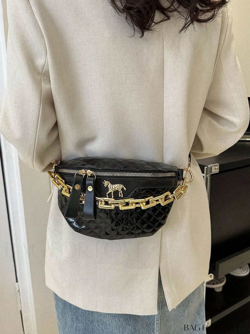 BagForLove - Quilted Mini Fanny Pack with Chain and Metal Accents
