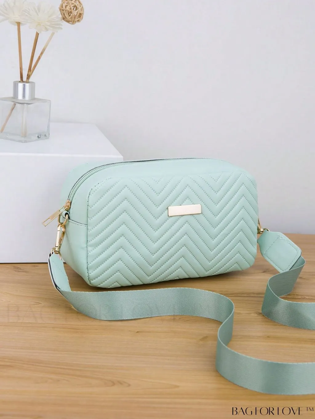 BagForLove - Stylish Square Bag with Mini Chevron Pattern and Metal Accents