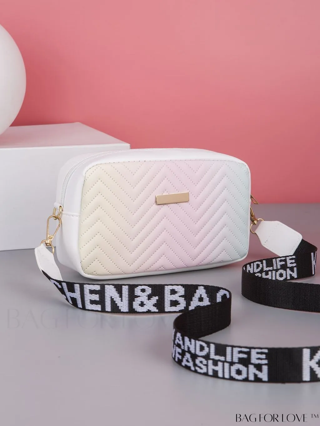 BagForLove - Stylish Square Bag with Mini Chevron Pattern and Metal Accents