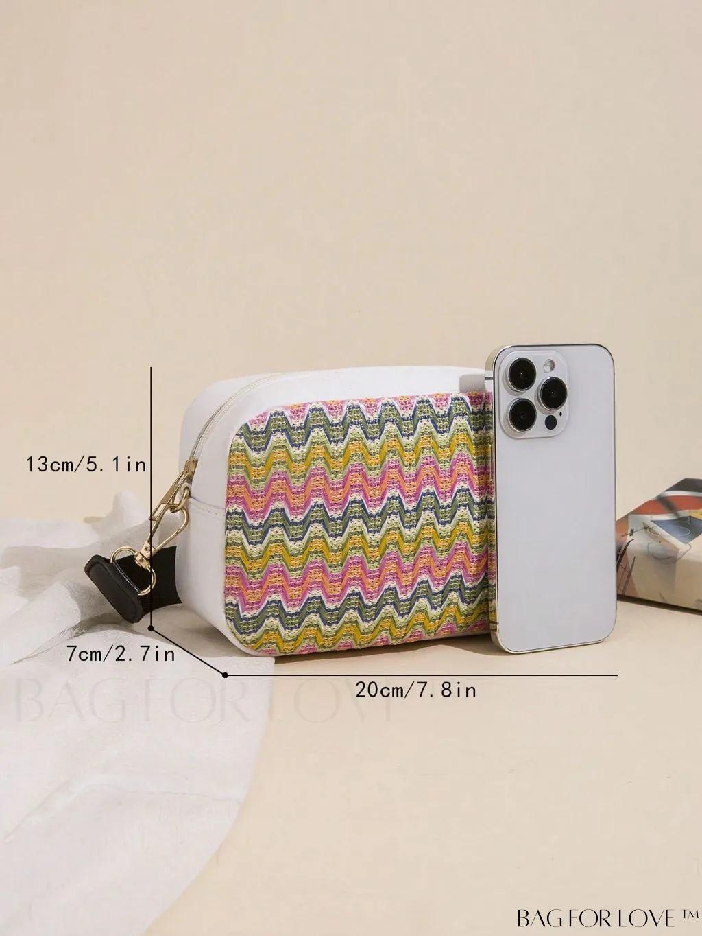 BagForLove - Stylish Square Bag with Mini Chevron Pattern and Metal Accents