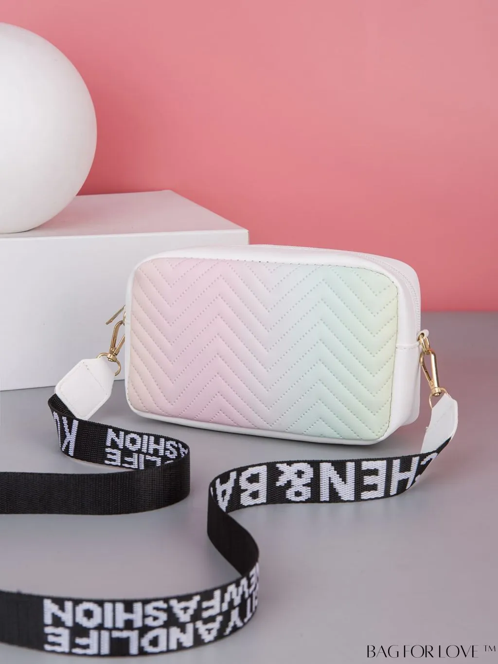 BagForLove - Stylish Square Bag with Mini Chevron Pattern and Metal Accents