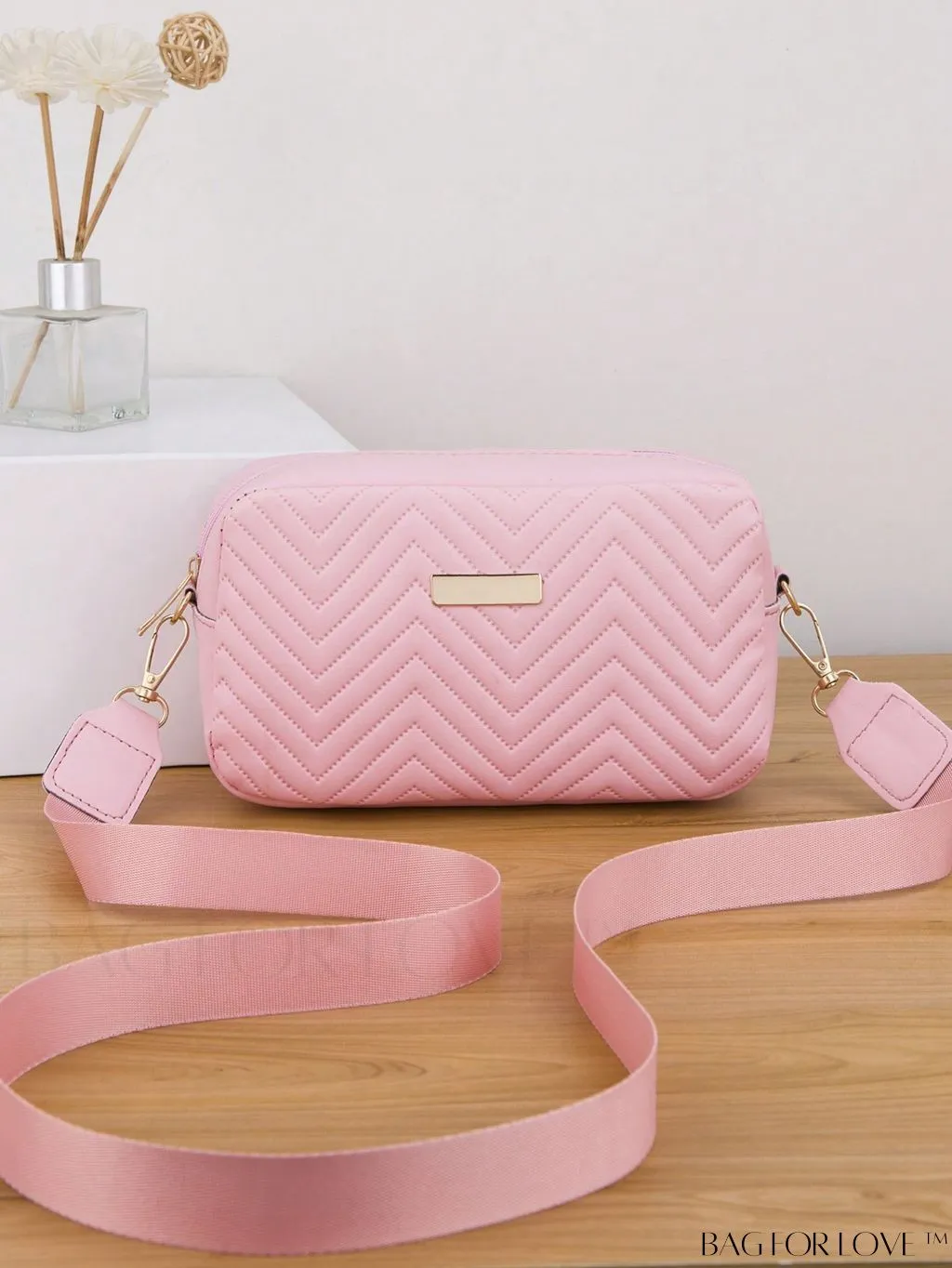 BagForLove - Stylish Square Bag with Mini Chevron Pattern and Metal Accents