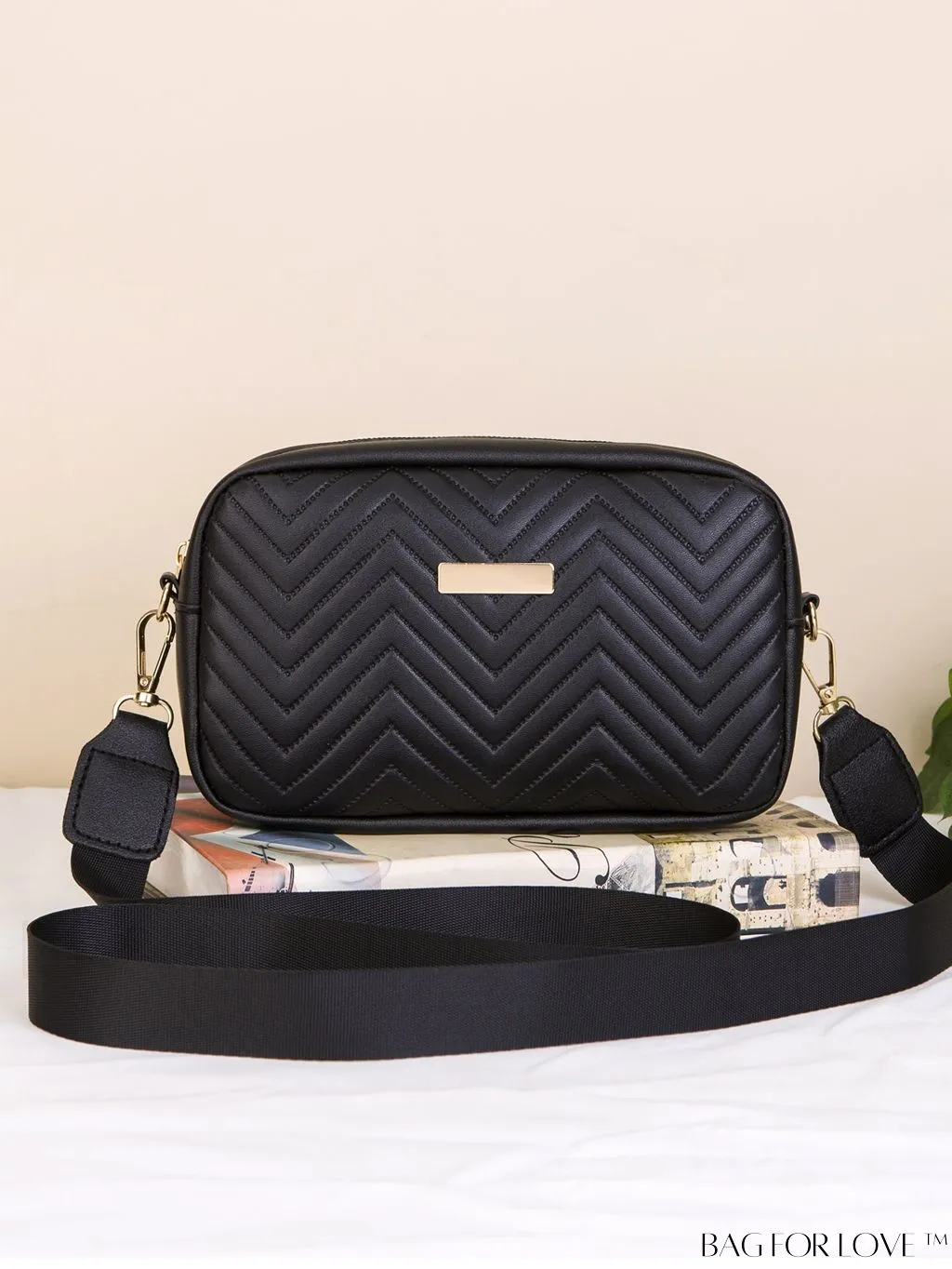 BagForLove - Stylish Square Bag with Mini Chevron Pattern and Metal Accents