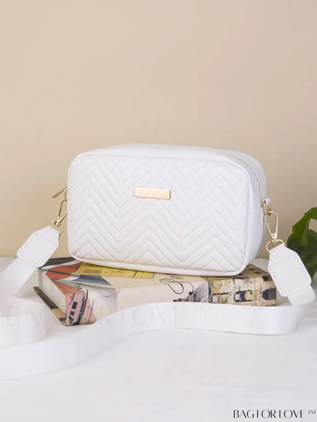 BagForLove - Stylish Square Bag with Mini Chevron Pattern and Metal Accents
