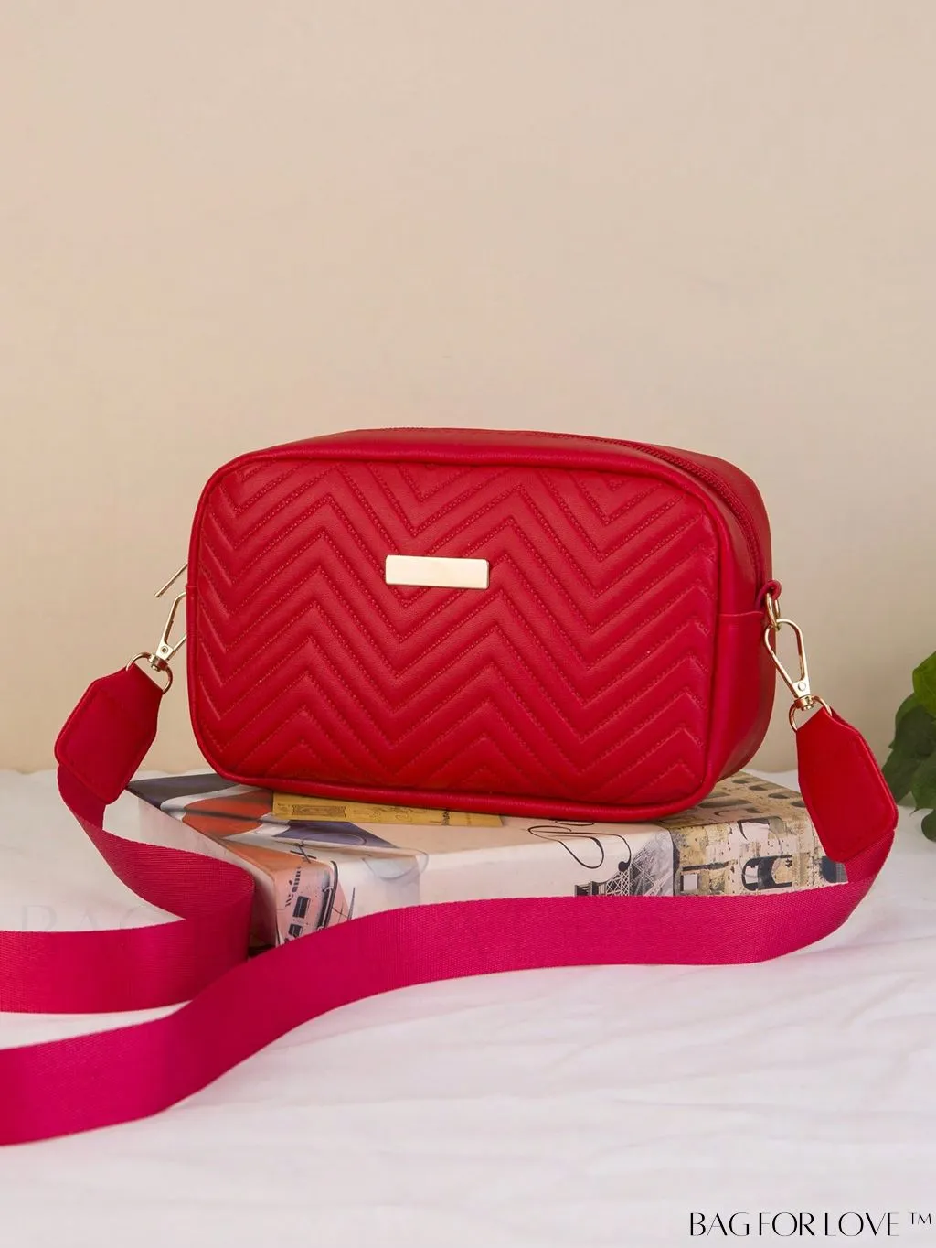 BagForLove - Stylish Square Bag with Mini Chevron Pattern and Metal Accents