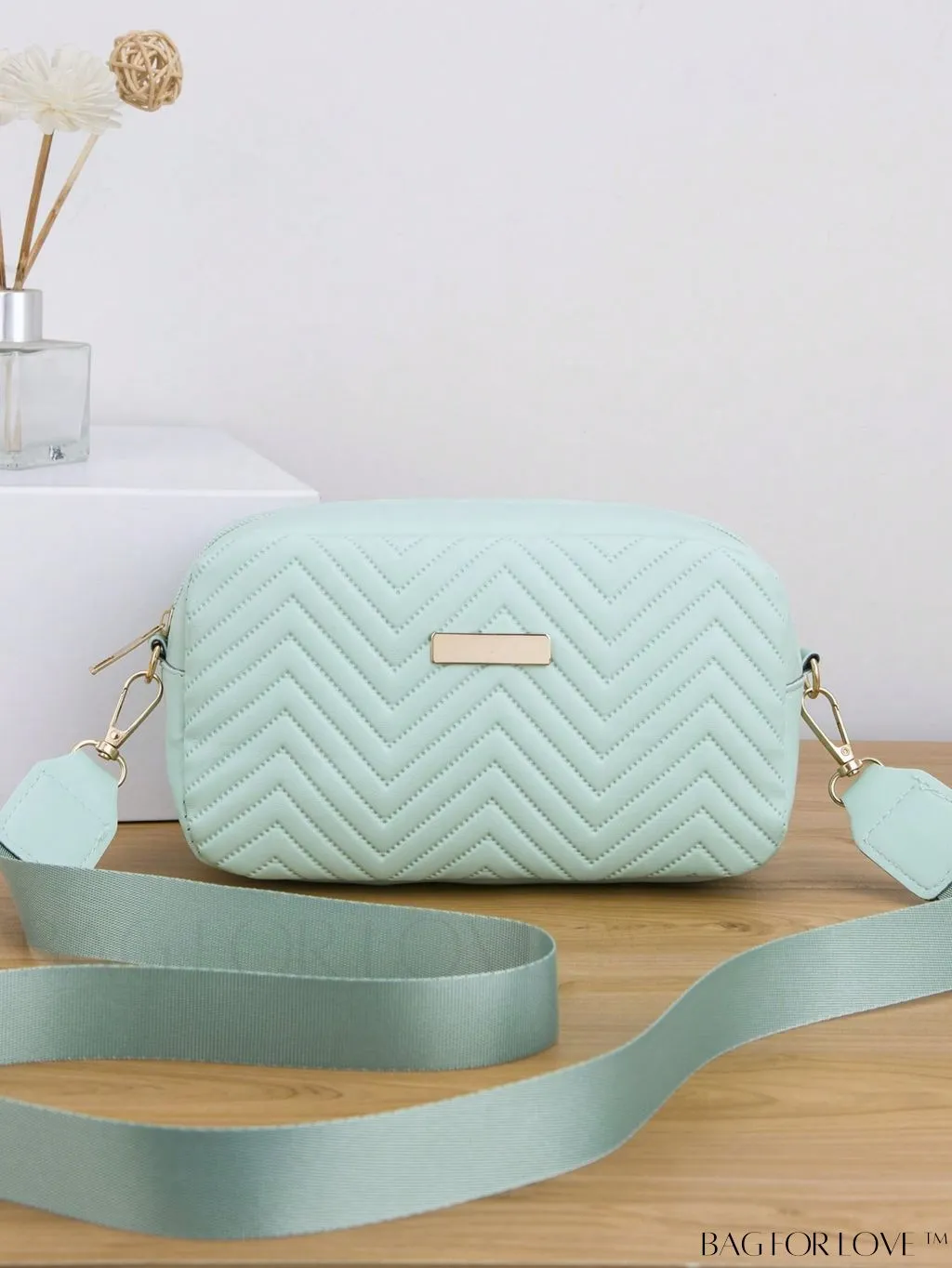 BagForLove - Stylish Square Bag with Mini Chevron Pattern and Metal Accents