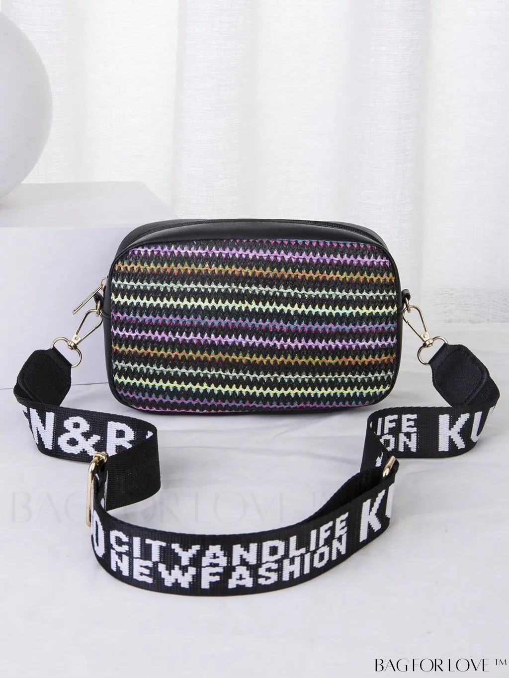BagForLove - Stylish Square Bag with Mini Chevron Pattern and Metal Accents