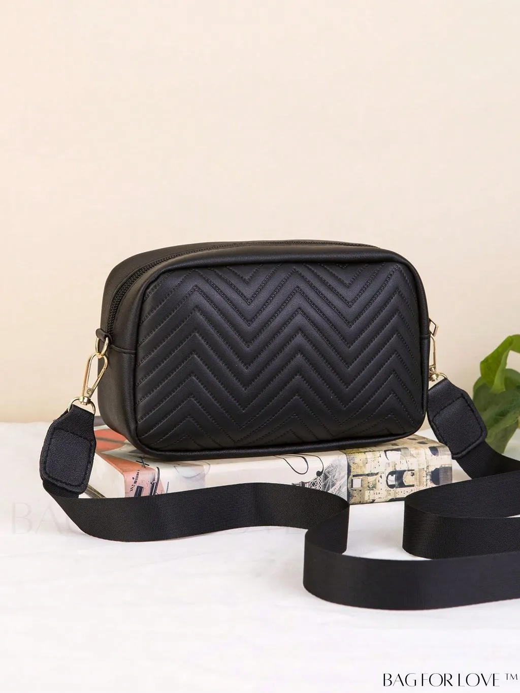 BagForLove - Stylish Square Bag with Mini Chevron Pattern and Metal Accents