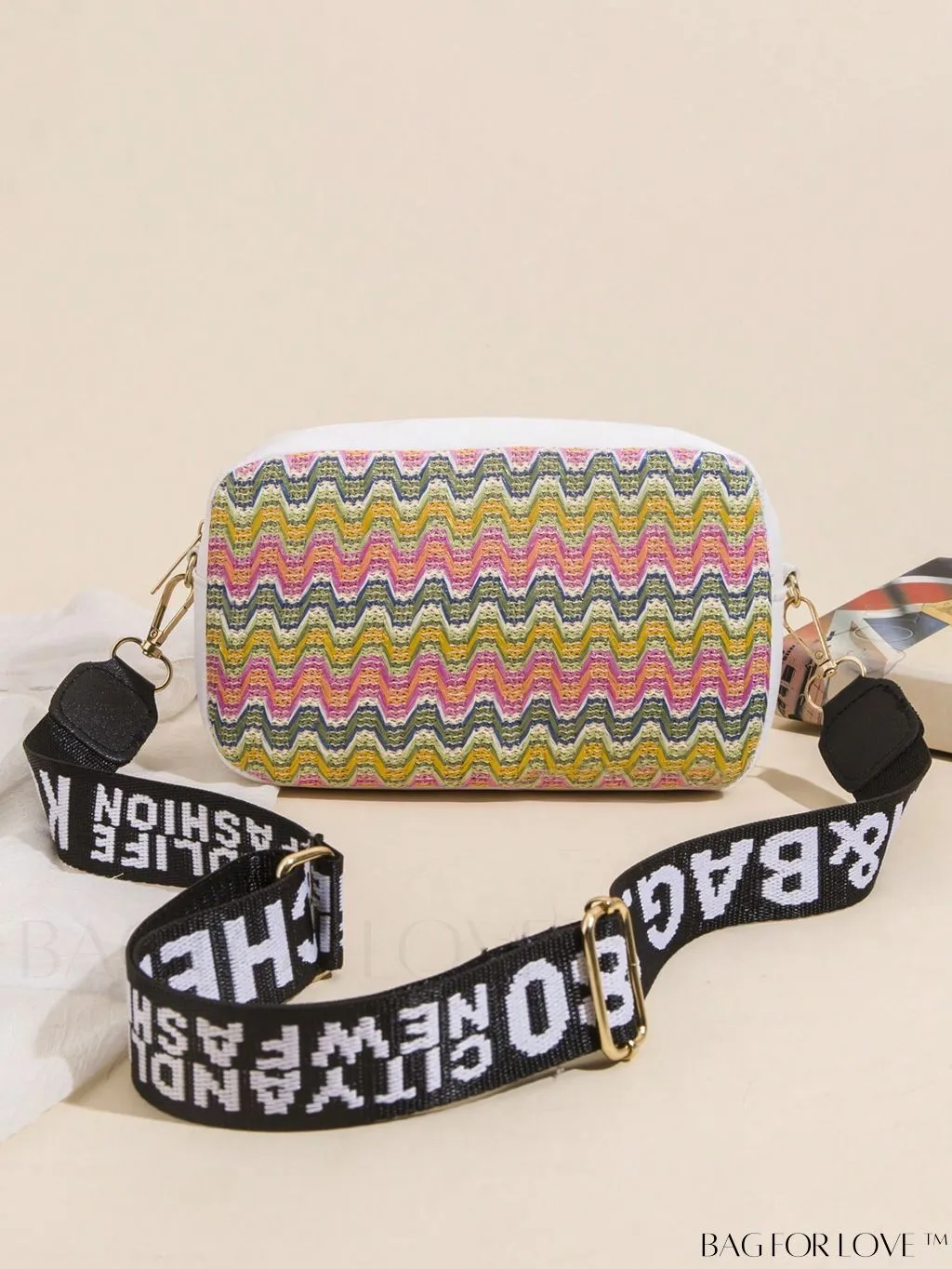 BagForLove - Stylish Square Bag with Mini Chevron Pattern and Metal Accents