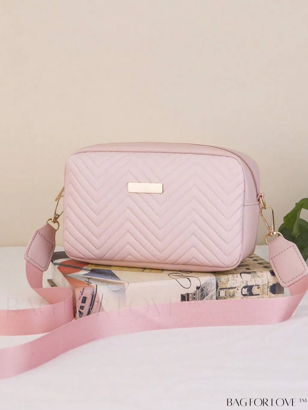 BagForLove - Stylish Square Bag with Mini Chevron Pattern and Metal Accents