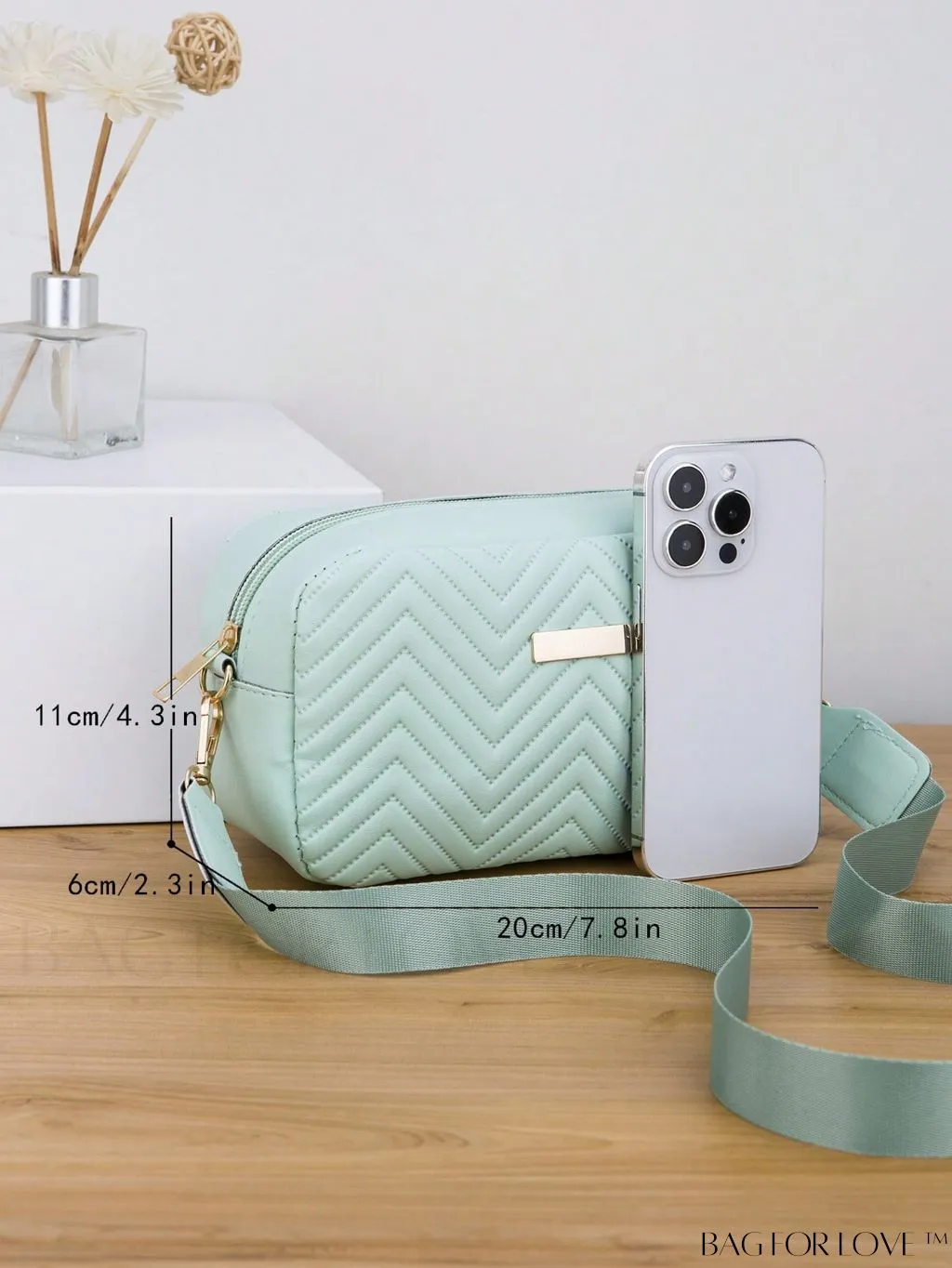 BagForLove - Stylish Square Bag with Mini Chevron Pattern and Metal Accents