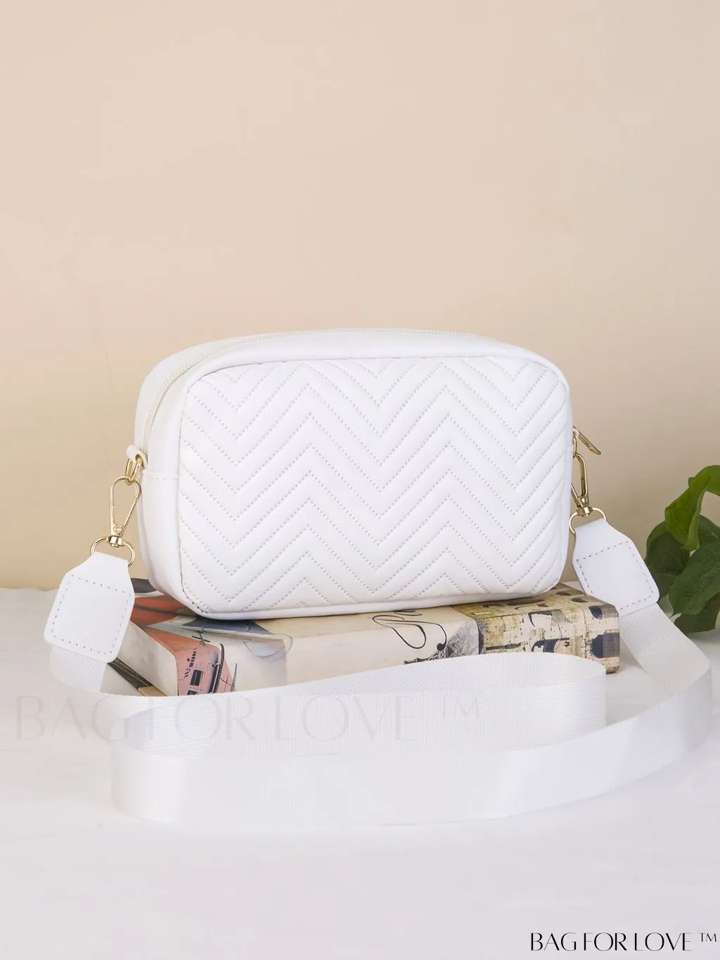BagForLove - Stylish Square Bag with Mini Chevron Pattern and Metal Accents