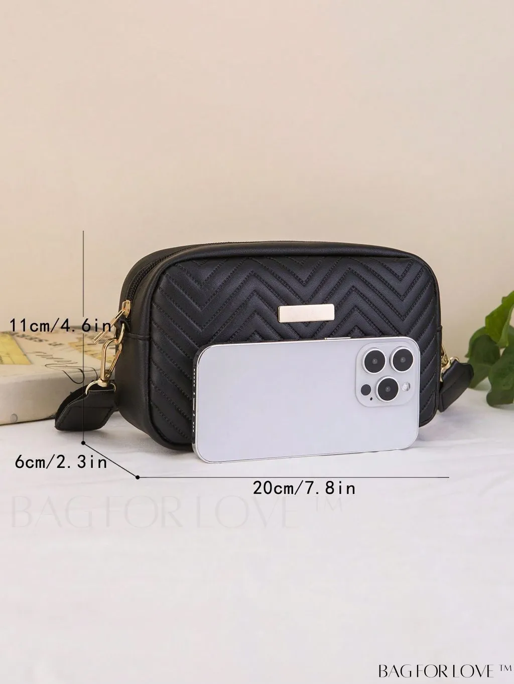 BagForLove - Stylish Square Bag with Mini Chevron Pattern and Metal Accents