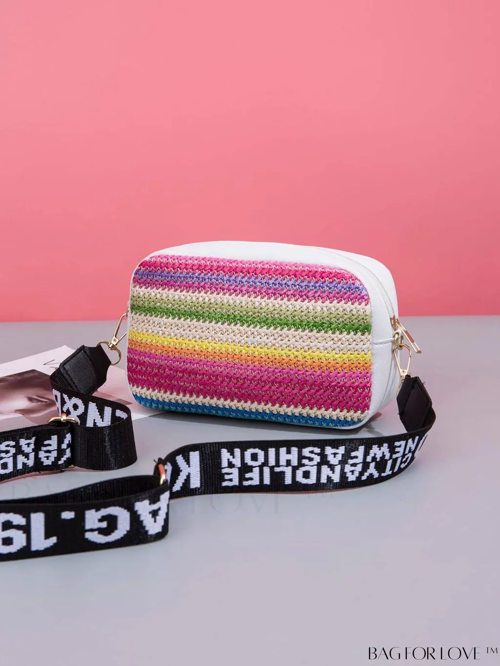 BagForLove - Stylish Square Bag with Mini Chevron Pattern and Metal Accents
