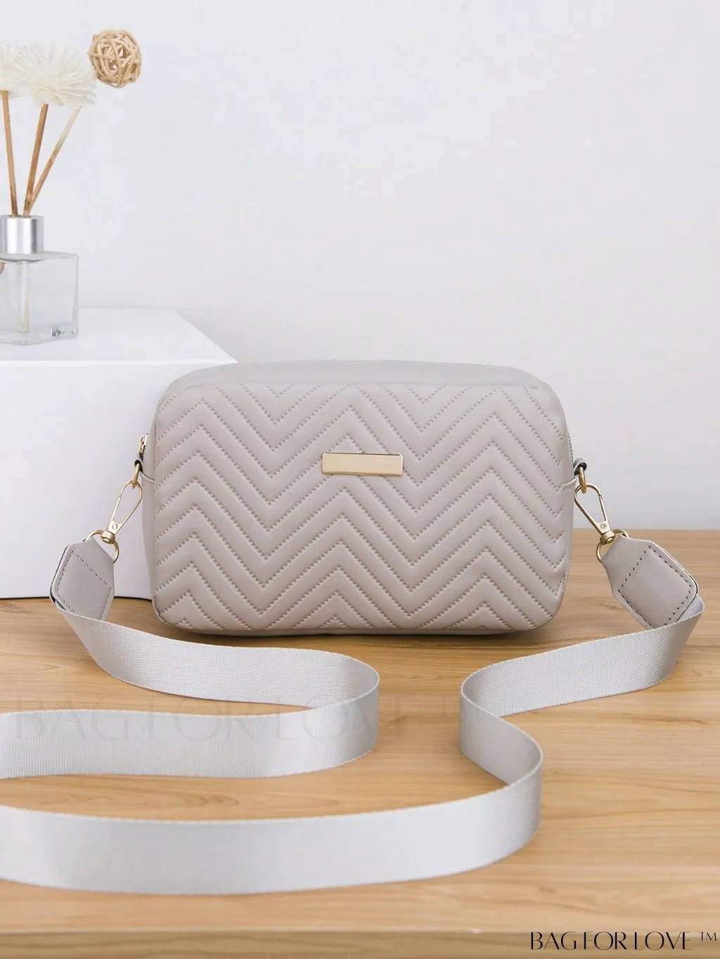 BagForLove - Stylish Square Bag with Mini Chevron Pattern and Metal Accents