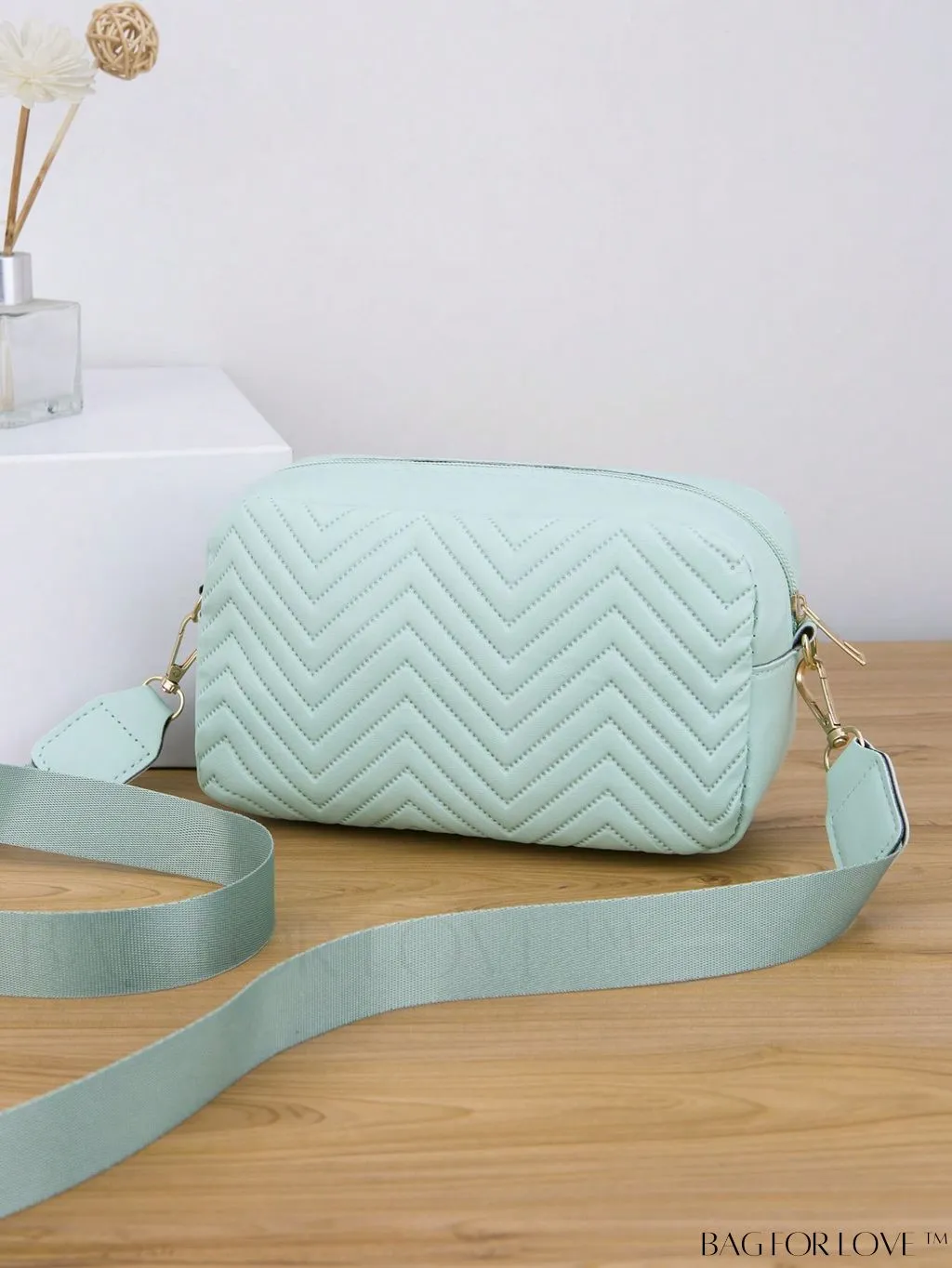 BagForLove - Stylish Square Bag with Mini Chevron Pattern and Metal Accents