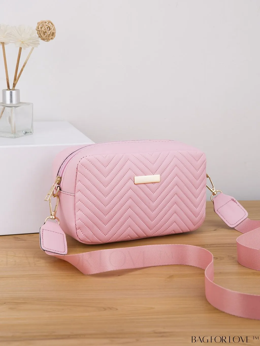 BagForLove - Stylish Square Bag with Mini Chevron Pattern and Metal Accents